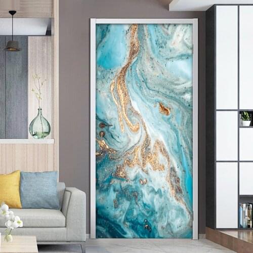 Creative DIY Self Adhesive Door Sticker 3D Abstract Blue Art Wall Painting Poster Decor Mural Living Room Bedroom Door Wallpaper