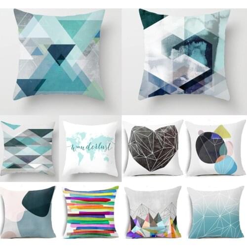 Blue Geometric Pillow Case 45*45CM Cushion Cover Polyester Cushions for Sofa/Car Throw Pillow Covers Home Decor Throw Pillows
