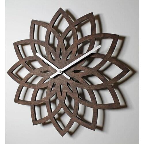 Natural Peach Wooden Lotus Modern Wall Clock Fashion Creative Flower Wall Gift Ideas Reloj Pared Madera Shabby Chic Oclock Z034