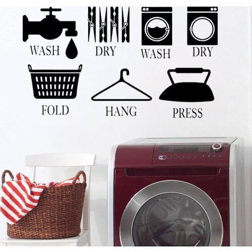 Laundry Room Wall Decal Wash Dry Fold Hang Press Wall Decals Laundry Logo Vinyl Waterproof Stickers Washroom Home Decor X878