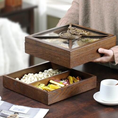 Dried Fruit Plate Snack Plate Household European Style Living Room Coffee Table Wooden Compartment with Lid Creative MelonSeeds