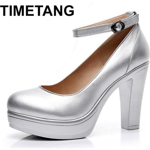 TIMETANGWomens High Quality Split Shoes 2019 Breathable Leather shoes High Heels Pumps Women Office Shoe Black Big Size 34-43