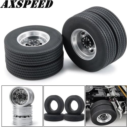 AXSPEED Tamiya Rear Wheel Hubs Rims and Rubber Tires Kit for 1:14 Tamiya Tractor Truck Climbing Trailer Cargo Truck Car Parts