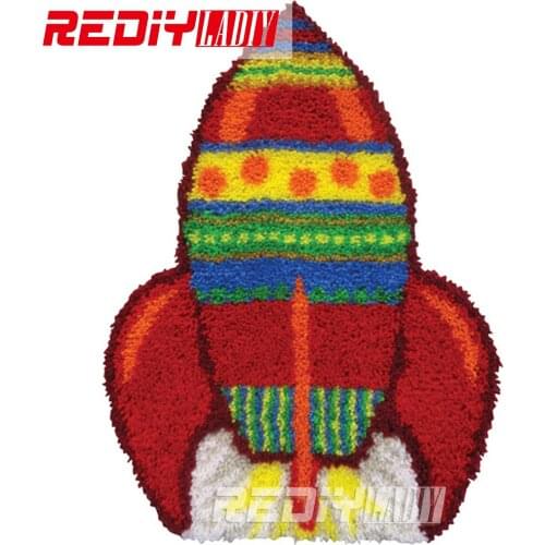 DIY Latch Hook Rug Kits Unfinished Crocheting Tapestry 3D Yarn Needlework Cushion Set for Embroidery Carpet Rocket Flying Mat