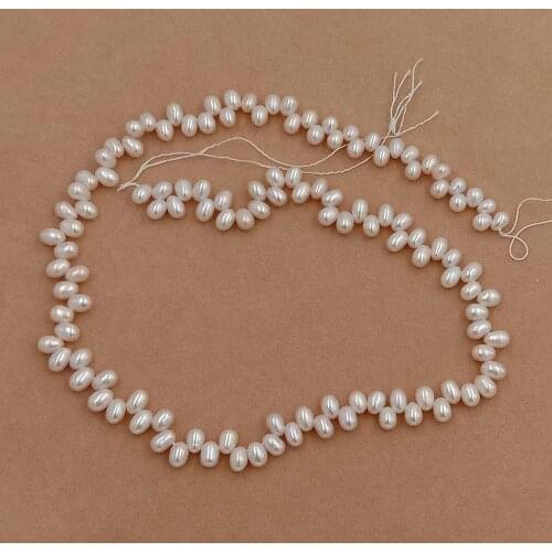 Pearl beads,4-5 mm rice pearl in side hole, 100% nature freshwater loose pearl with oval shape-in strand