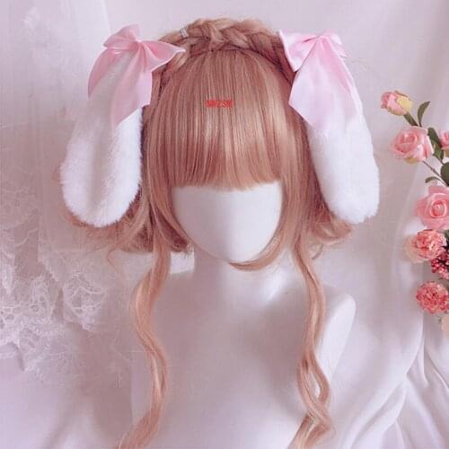Women Girls Plush Lop Ears Rabbit Hair Clip Kawaii Bunny Ears Hairpin Candy Color Ribbon Bowknot Lolita Cosplay Hair Accessories