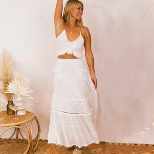 AYUALIN 2-piece set maxi dresses for women white Cotton lace dresses sleeveless brand summer Dresses beach wear Gypsy Vestidos