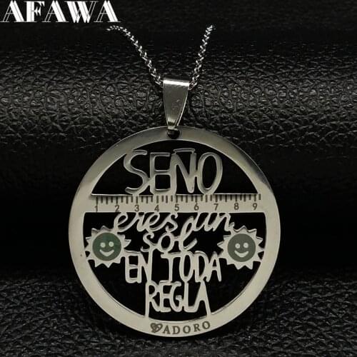 2021 New Stainless Steel Statement Necklace for Teacher Round Silver Color Necklace Jewelery acero inoxidable joyeria N18249