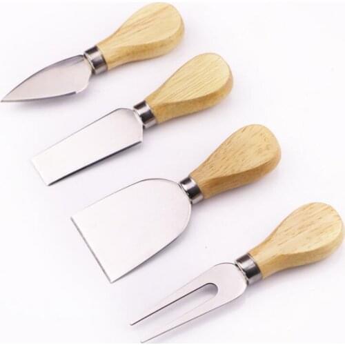 4 Pcs/Set Cheese Knives with Wood Handle Steel Stainless Cheese Slicer Cheese Cutter Kitchen Knives LX7099