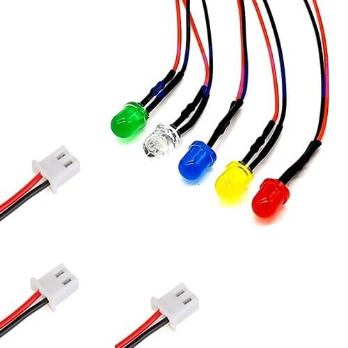 10Pcs 3V 5V 6V 9V 12V 24V 36V 48V 110V 220V Diffused 8mm LED With 20cm Wire And XH2.54 Plug, Orange, Pink, Purple