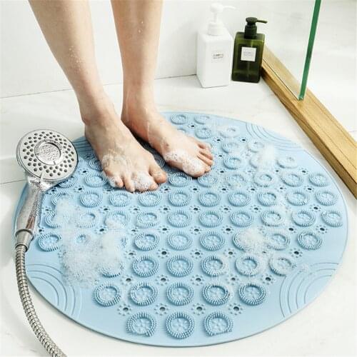 55cm Large Round Non-slip Shower Mat Home Bathroom PVC Drain Holes Suction Cups Floor Massage Foot Pad