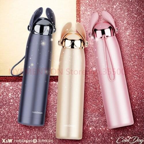 60pcs Thanshome Double Wall Thermos Bottle Stainless Steel Vacuum Flasks 320ml Cute Cat Fox Ear Thermal Coffee Tea Milk Mug