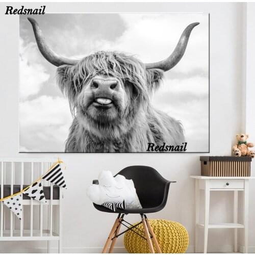 Black and White Highland Cow Cattle Diamonds Embroidery DIY Diamond painting 5D Square/Round Drill mosaic Wall Art Animal EE905