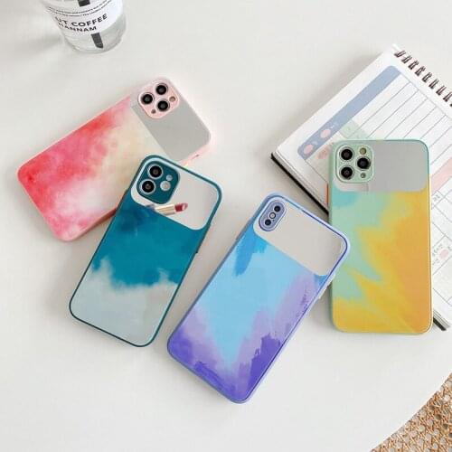 Watercolor tempered glass phone case for iPhone 12 11 Pro Max X XR XS Max 6 6s 8 7 Plus Liquid mirror back cover case