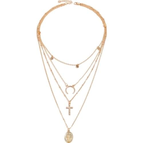 Fashion Personality All-match Multilayer Ornament Choker Exquisite Crescent Moon Cross Womens Sexy Necklace Glamour Jewelry