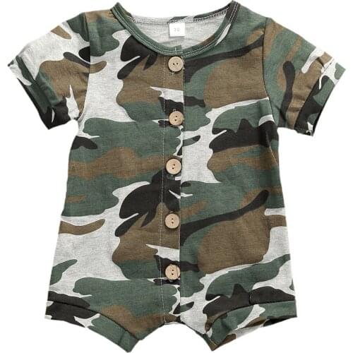 Toddler Baby Girls Boys clothes round neck Button summer lovely Romper short sleeve cotton Jumpsuit one pieces