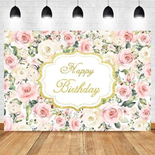 NeoBack Flower Backdrop Adult Baby Child Birthday Party Banner Background Photography Gold Pink Rose Photo Background Custom