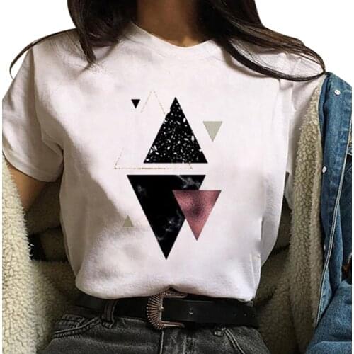 Graphic Tee Tshirt Women 2021 Summer Casual Womens Tee Shirt Geometric Print Top Woman Harajuku Casual Round Neck Top Tee