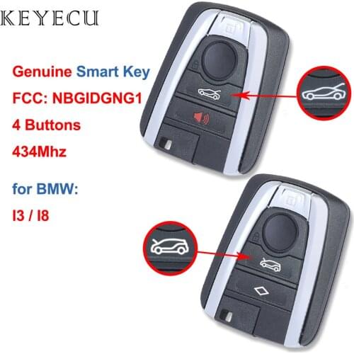 Keyecu Original Smart Remote Car Key Fob 4 Buttons 434Mhz for BMW i3 i8 2014 2015 2016 2017 FCC ID: NBGIDGNG1, 185409-10