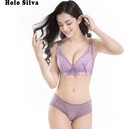 Large Size Breathable Lace Sexy Small Chest Bra & Brief Set Comfortable Push Up Women Underwear Set Back 5 Hooks Lingerie Set BH