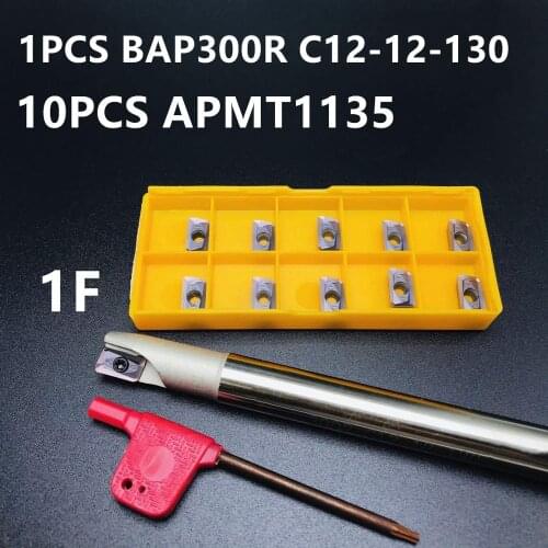 1PCS BAP300R C12-12-130-1T HSS inner diameter indexable shoulder end mill arbor + 10PCS APMT1135 hard alloy blade lathe tool