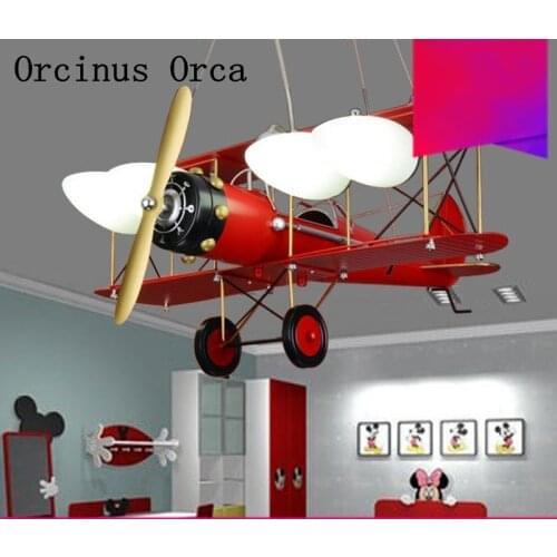 Retro Creative Aircraft Chandelier Boys and Girls Bedroom Childrens Room Light Cartoon LED Red Aircraft Chandelier