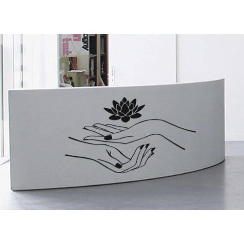 Nail Salon Wall Decals, Elgance Hand With Lotus Nail Manicure Wall Vinyl Sticker, Nail Beauty Art Wall Decor Personalized F909