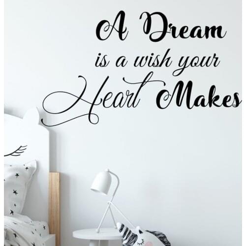 A Dream Is A Wish Your Heart Makes Quote Wall Decal Kids Room Decor Nursery Wall Sticker motivation Quote Vinyl Decals C918