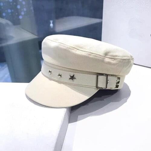 Fashion Women Metal Buckle Cotton Octagonal Cap Winter Elegant Ladies Star Belt Beret Hat Streetwear Flat Cap