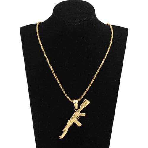 Fashion Cool AK47 Automatic Rifle Necklace Pendant Necklaces Women Men Hip Hop Jewelry Steampunk Chain Necklace