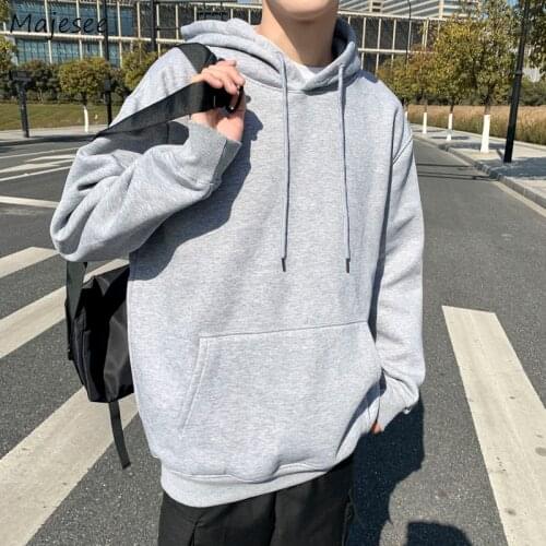 Men with Hat Hoodies Solid Loose Pullover All-match Long Sleeve Simple Students Streetwear Vintage Hooded Korean Style Chic Tops