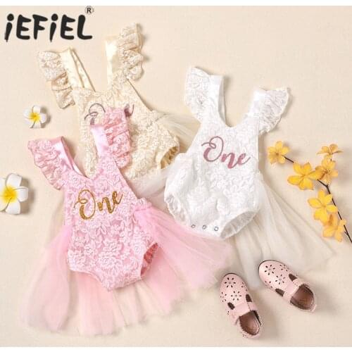 0-24M Baby Romper Dress with Mesh Lace One Letter Print Ruffles Princess Dress Baby Summer Clothing For Girls Birthday Gifts