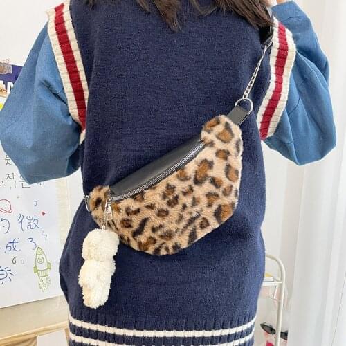 Vintage Style Chest Bag For Women Plush Leopard Waist Bag Fanny Bag Crossbody Bags Women Faux Fur Bag Purses Bolsa Muje