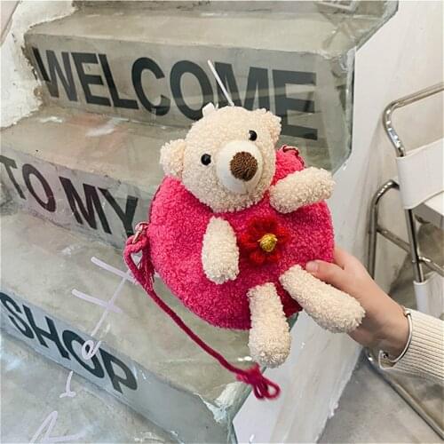 Cute Bear Baby Girls' Crossbody Bags Lovely Soft Plush Children Mini Coin Purse Fashion Boys Small Wallet Handbags Kids Gifts
