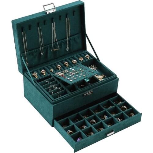 New Jewelry Box Organizer Earrings Rings Storage Classification with Lock for Display Women Girls Gift