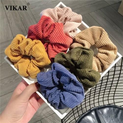 New Women Winter Corduroy Hair Scrunchie Rubber Bands Girls Solid Ponytail Holder Elastic Hair Ties Hair Bands Hair Accessories