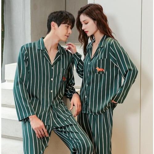 New Striped Printd Sleepwear Couples Pajamas Set For Womens Mens Satin Silk Kimono Man Pyjamas Cozy Soft Nightgown Home Clothes