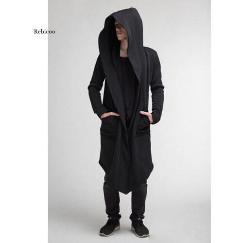 Unisex Casual Open Stitch Hooded Long Cloak Cape Coat Men Women Solid Pocket Loose Clock Coat