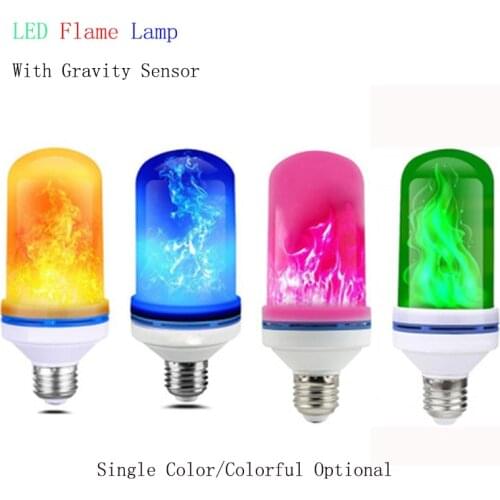 1Pcs 5W LED flame lamp Simulation dynamic flame bulb 85-265V E26 E27 LED Flame Gravity Sensor Blue/yellow/pink/colorful optional