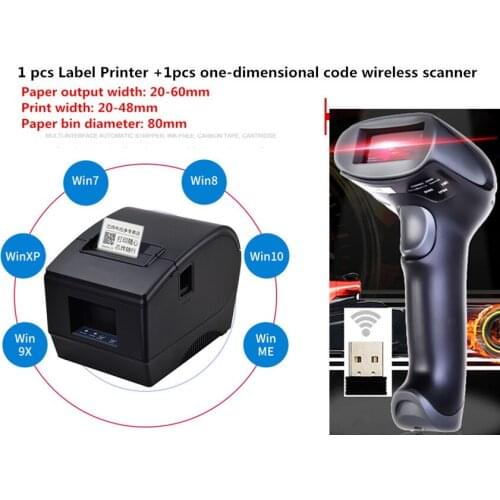 New listing Thermal barcode printer Support print width48mm printing Label/ticket printing+1pcs1Dwireless scanner