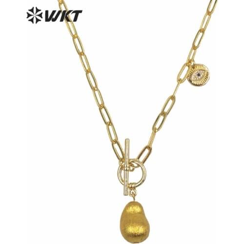 WT-JN129 WKT wholesale natural freshwater baroque pearl pendant necklace women fashion gold brass chain casual pearl necklace