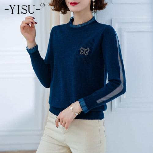 YISU 2021 Women Simple Thin section Sweater Spring Solid color Half turtleneck Long sleeve Jumper Female Casual Knitted Pullover
