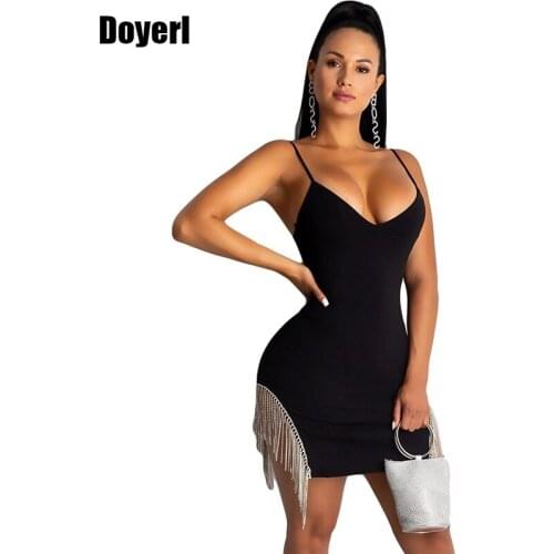 2021 Women Sexy Bandage Party Dress Bodycon Mini Club Dress Summer Backless Spaghetti Strap Tassel Short Elegant Autumn Dress