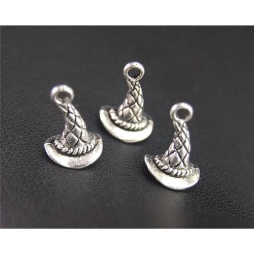 10pcs Silver Color Halloween Witchs Hat Handmade Charms Pendants Jewelry Findings 14x11mm A2022