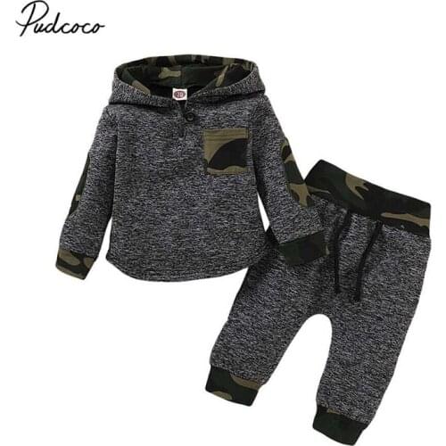 2020 Baby Spring Autumn Clothing Toddler Kids Baby Boys Long Sleeve Camo Hoodie Tops Pants Leggings Outfits Set Clothes 3M-3T