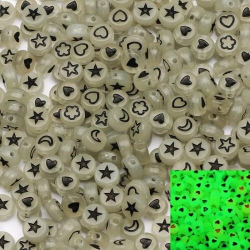 4*7mm Mixed Flower Star Moon Heart Luminous Beads Round Flat Acrylic Loose Spacer Beads For Jewelry Making Diy Bracelet Necklace