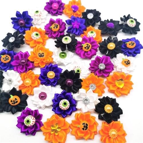 50pcs Halloween Dog Hair Accessories Pet Hair Bows Pumpkin Yorkshire Puppy Dog Hair Bows Rubber Bands Pet Grooming Accessories