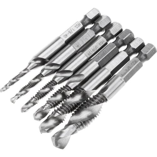 6pcs Hex HSS High Speed Steel Thread Spiral Screw 1/4'' 1/8'' 3/8'' 5/32'' 3/16'' 5/16'' Metric Composite Tap Drill Bit Tap