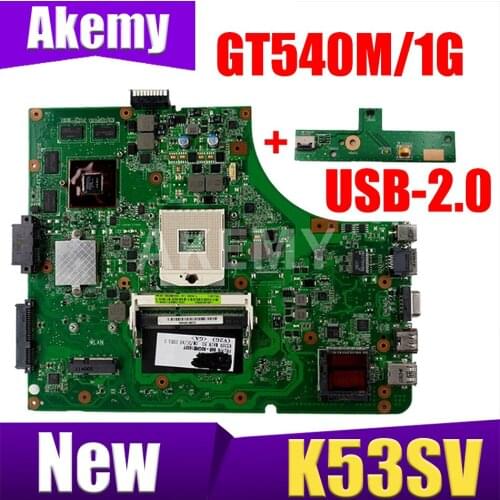 Akemy NEW MB K53SV motherboard For ASUS K53SC X53S K53SV K53SM K53SJ P53Sj laptop mainboard HM65 GT540M/1GB-GPU USB-2.0