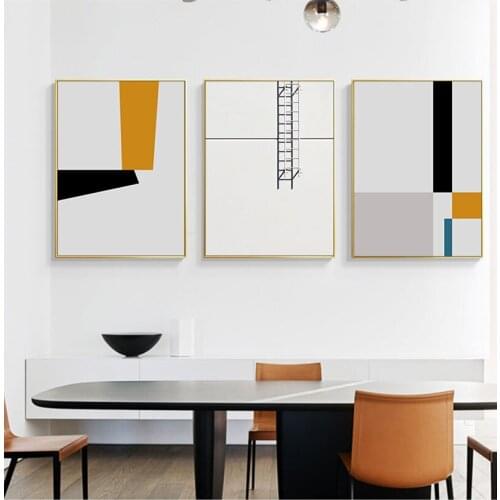 White and yellow abstract Simple and generous tooling style ladder window Modern Wall Art Picture Canvas Painting for room Decor